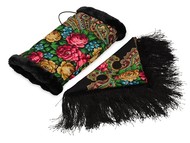 Подарочный набор: Павлопосадский платок, муфта, черный/разноцветный